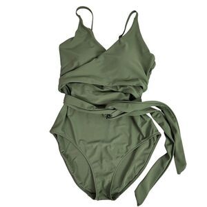 Aerie One-Piece Full Coverage Sage Green Wrap Swimsuit size Large Long